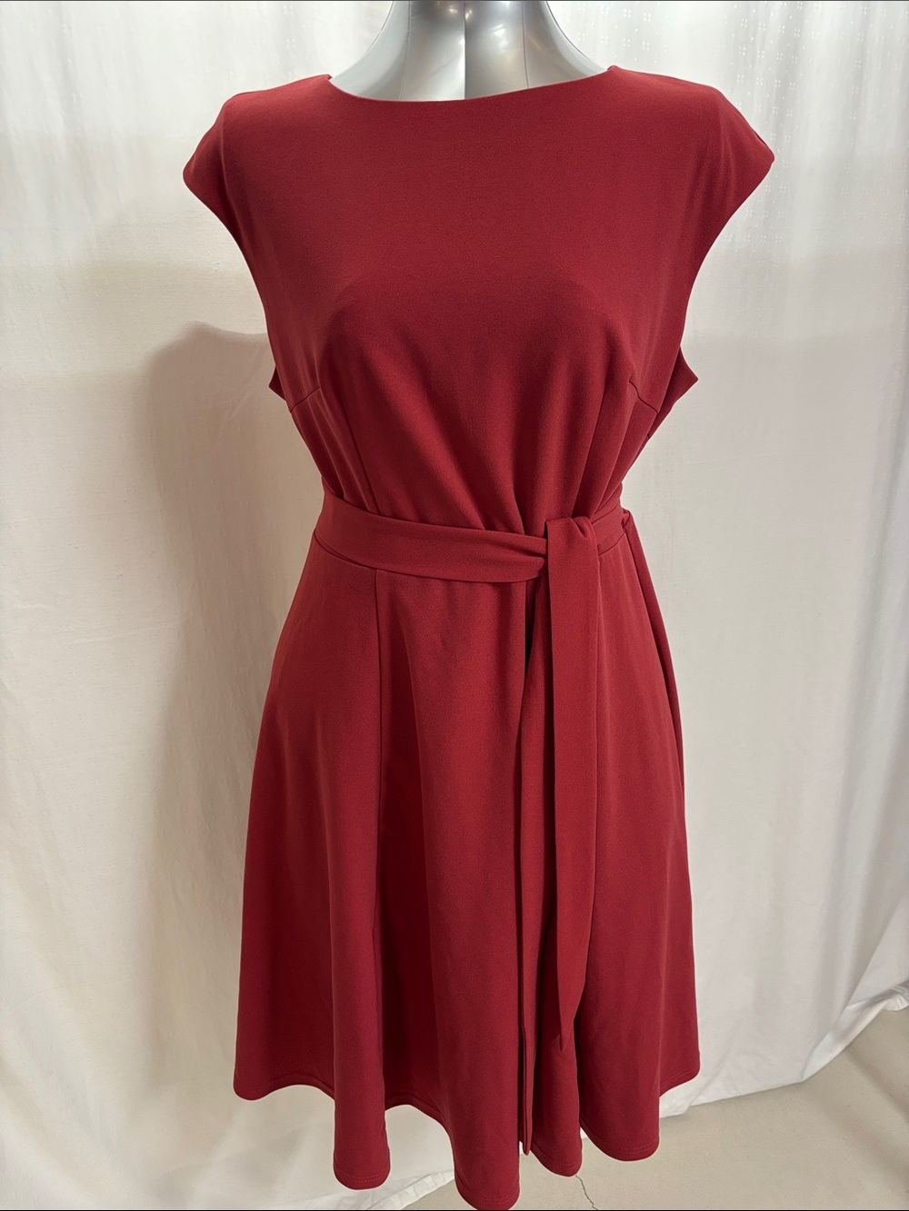 Sleeveless Midi Dress with Self-Tie Waist in Wine
